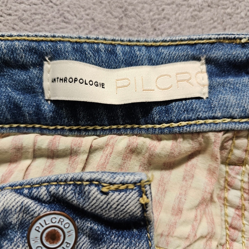 Anthropologie Pilcro Denim Shorts Womens 28 Blue Distressed Paint Splatter Boho - Picture 6 of 11